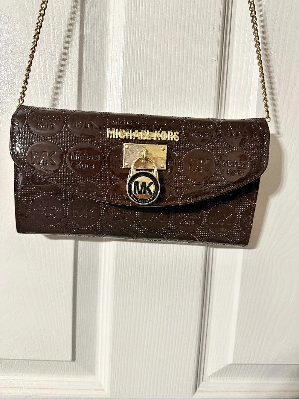 Jet Set Brown & Gold Chain Clutch
